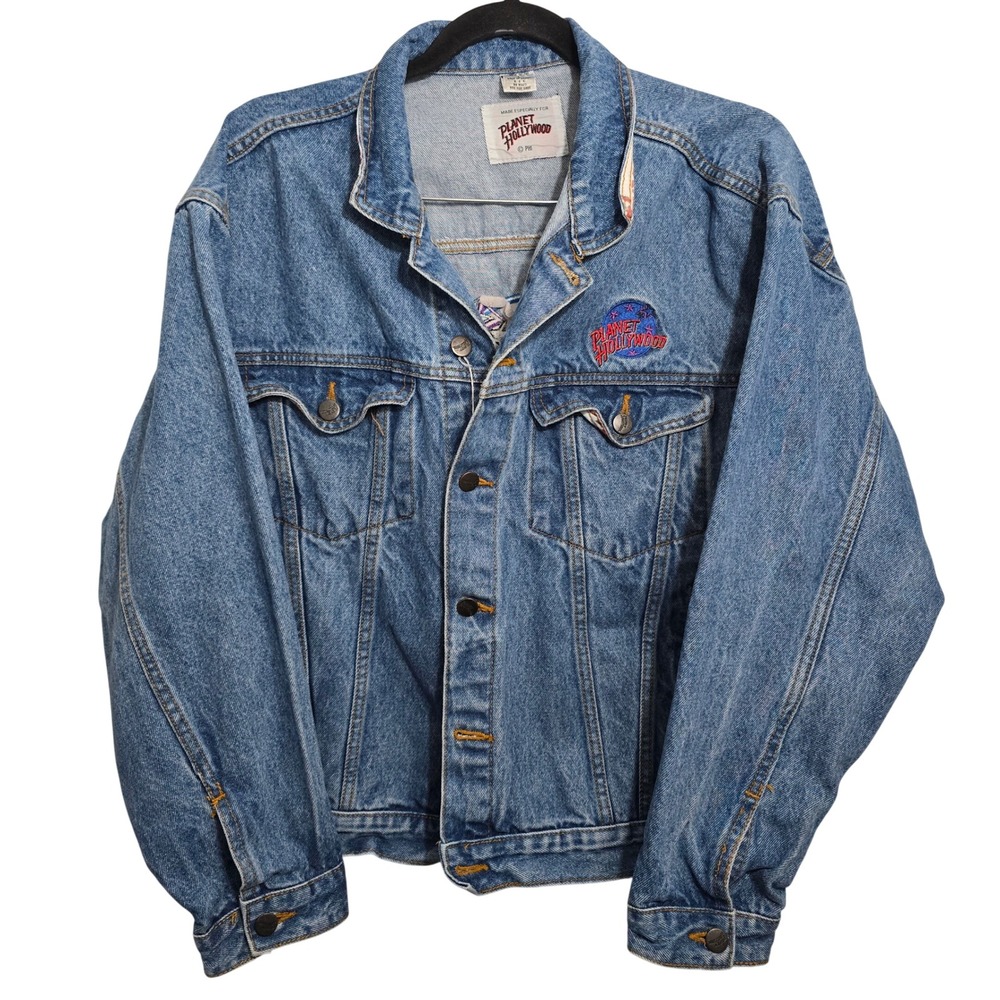 Vintage‎ Planet Hollywood Beverly Hills Denim Jacket Blue Medium Wash Large 90s